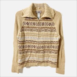 Tiara Cotton Blend Zipper Front Collar Cardigan Sweater Pattern Front Solid Back